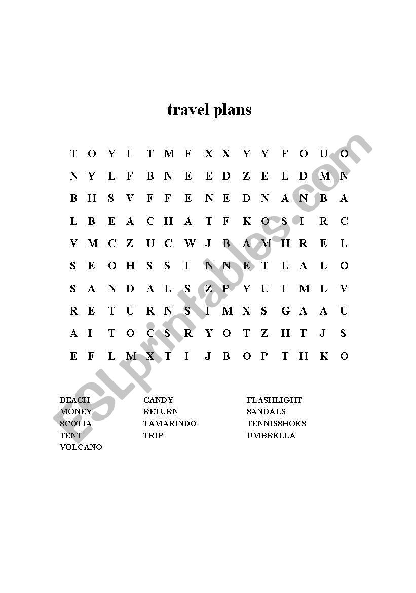 travel plans worksheet