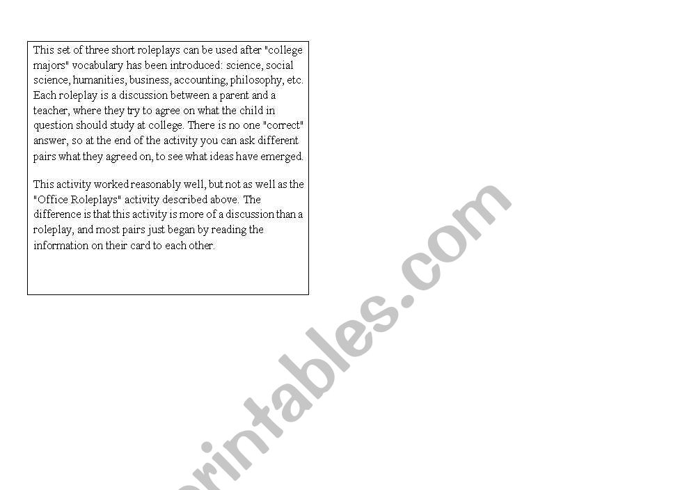 study role play worksheet