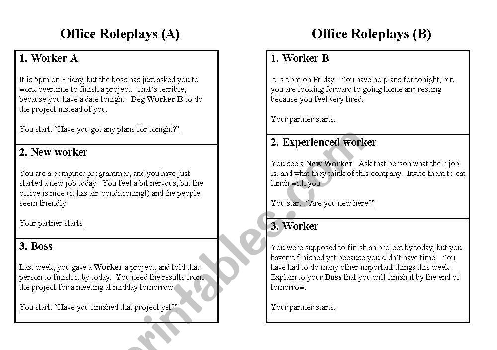 office role play worksheet
