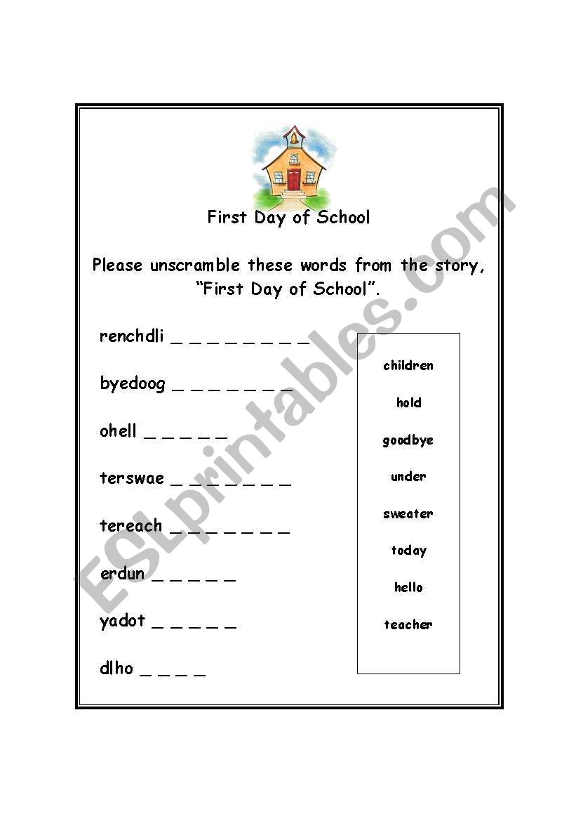 First Day of School worksheet