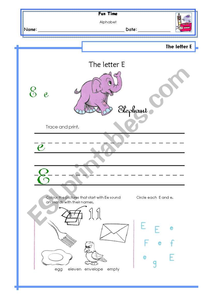 Letter E worksheet