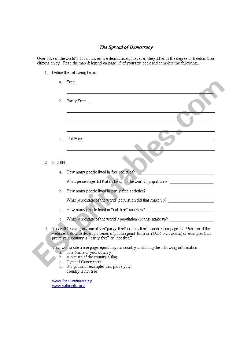 Spread of Democracy worksheet