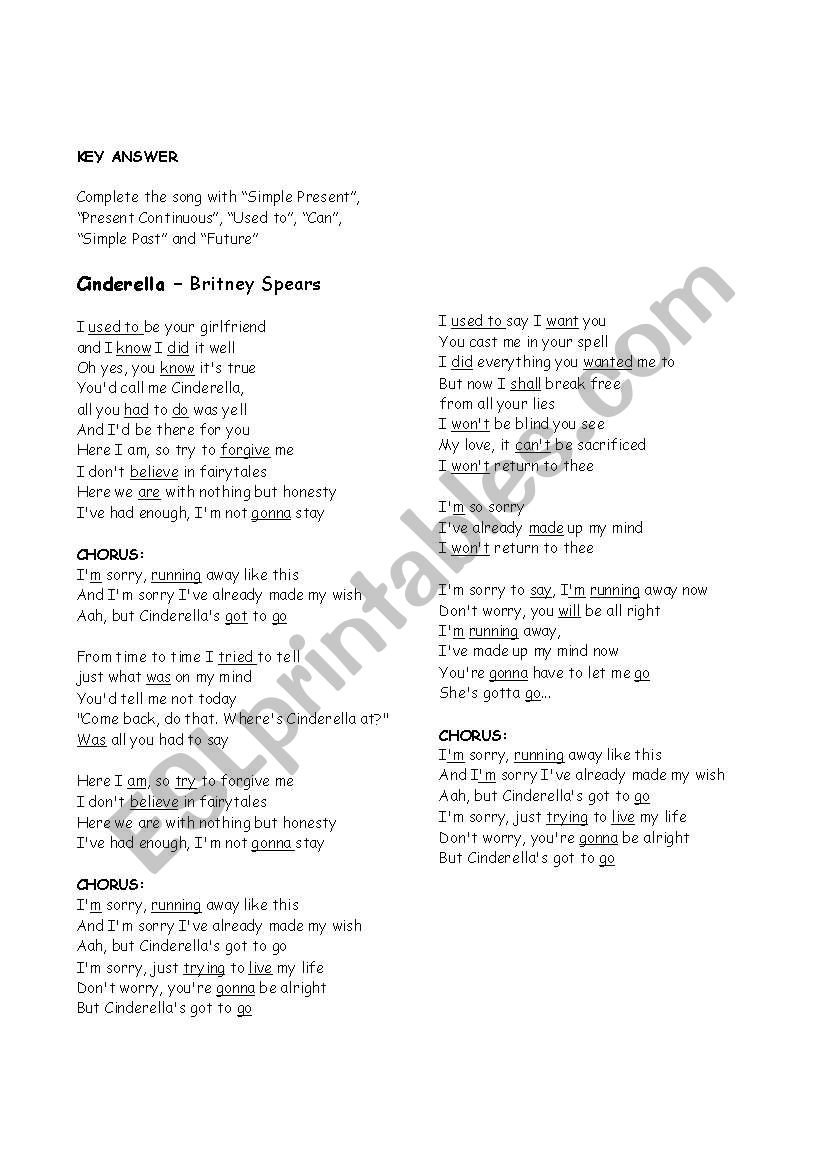 Cinderellas KEY ANSWER (Complete the Song)