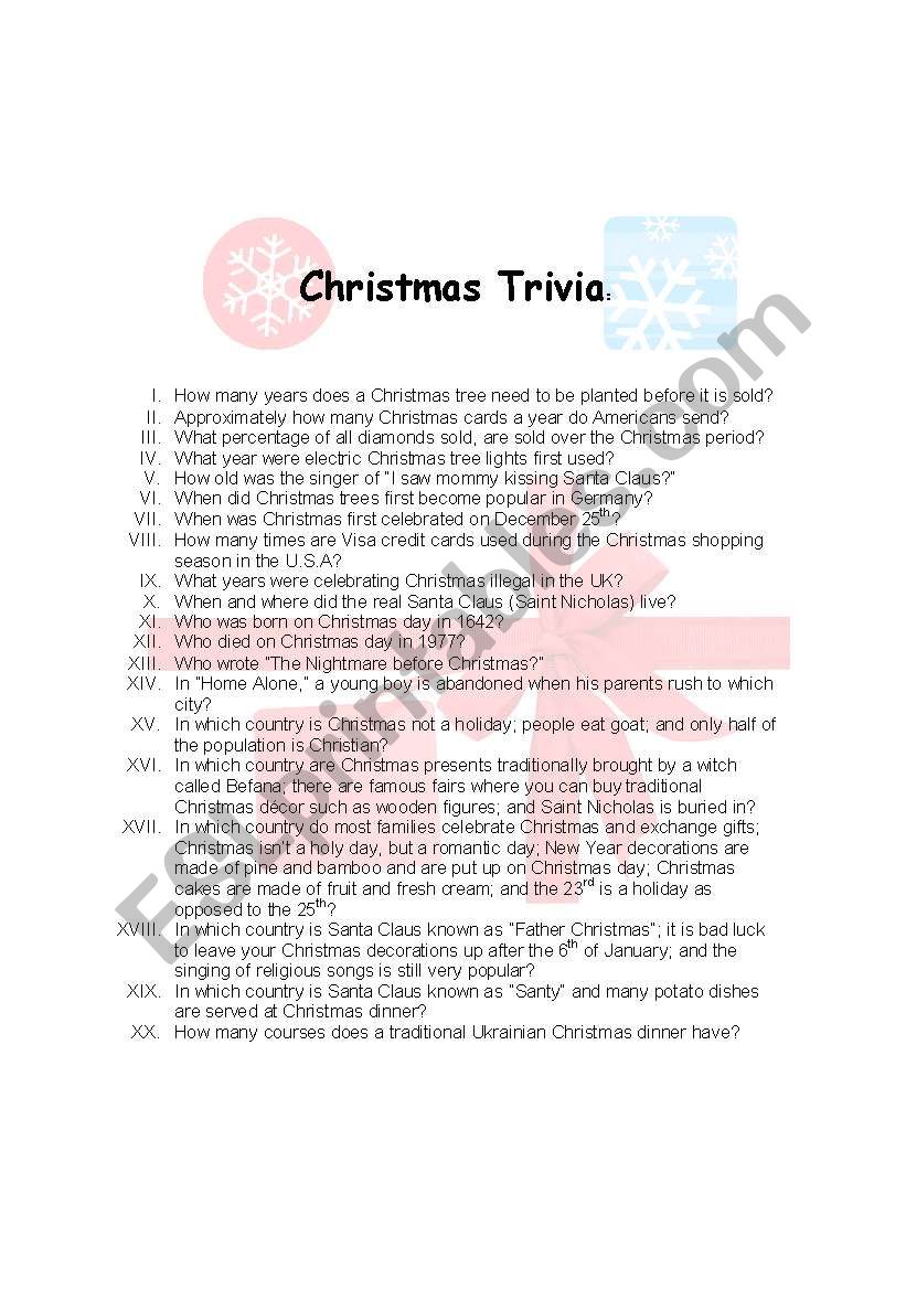 Christmas Trivia worksheet