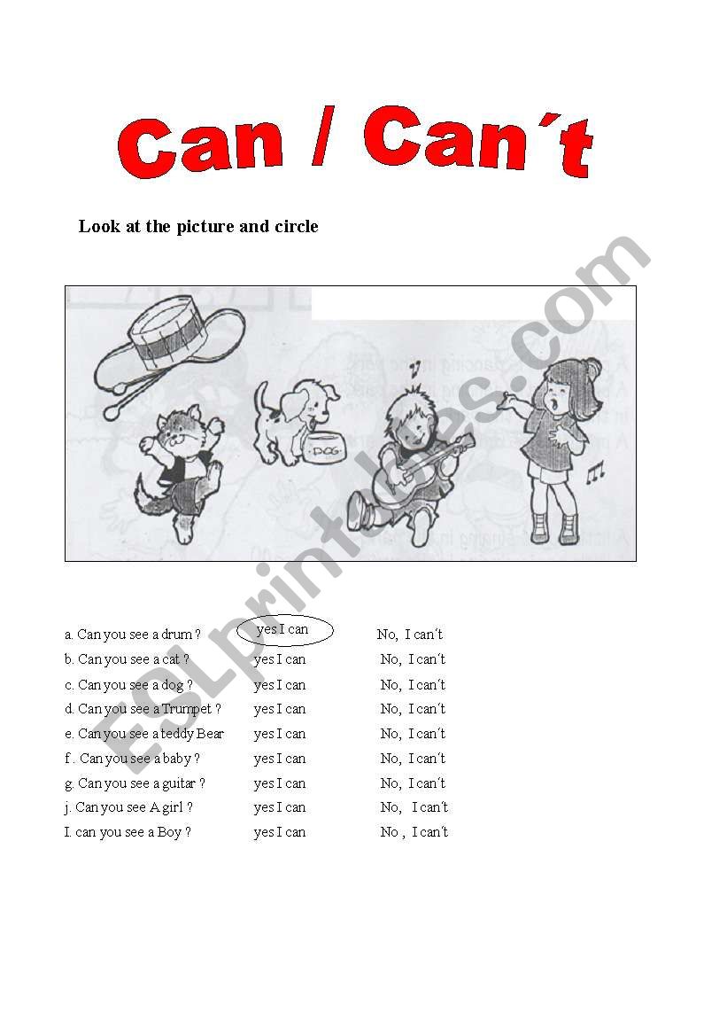 Can/ Cant  worksheet
