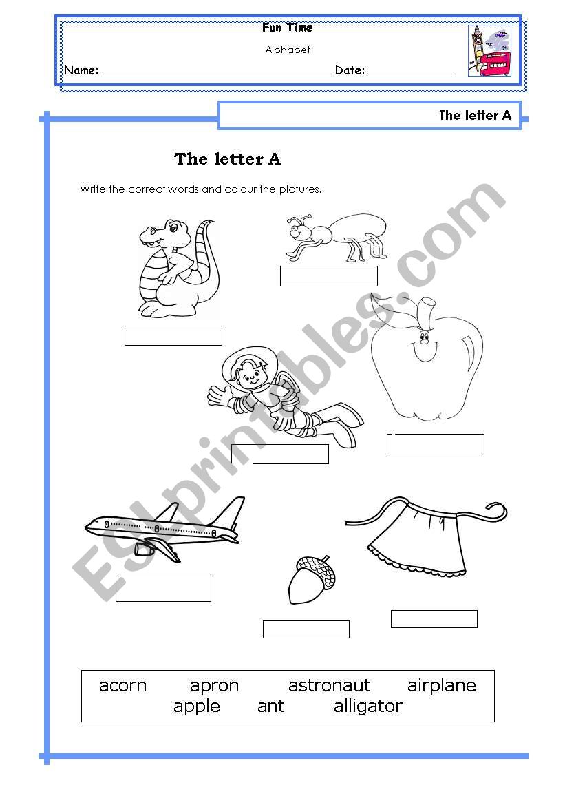 Letter A Vocabulary worksheet