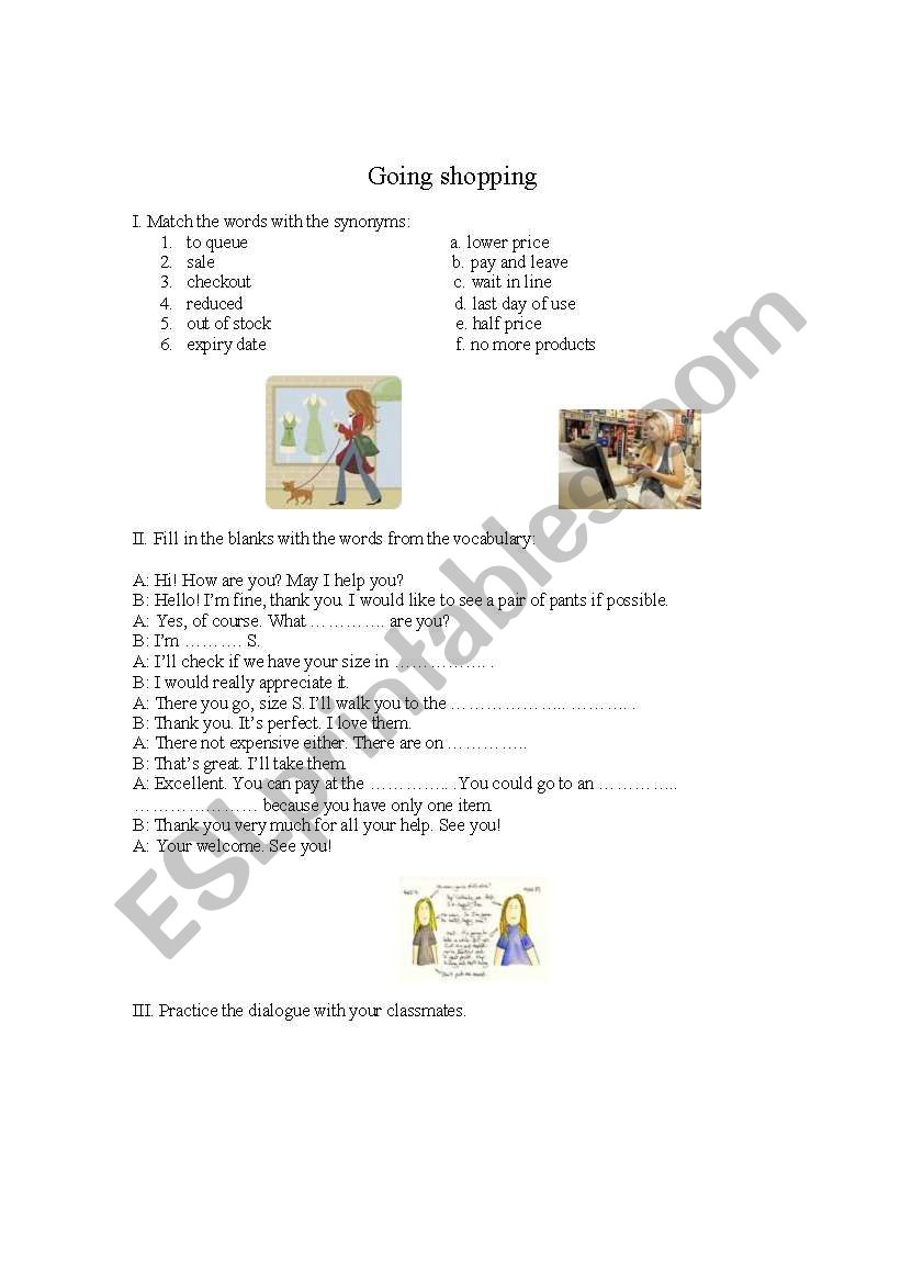 going shoping worksheet