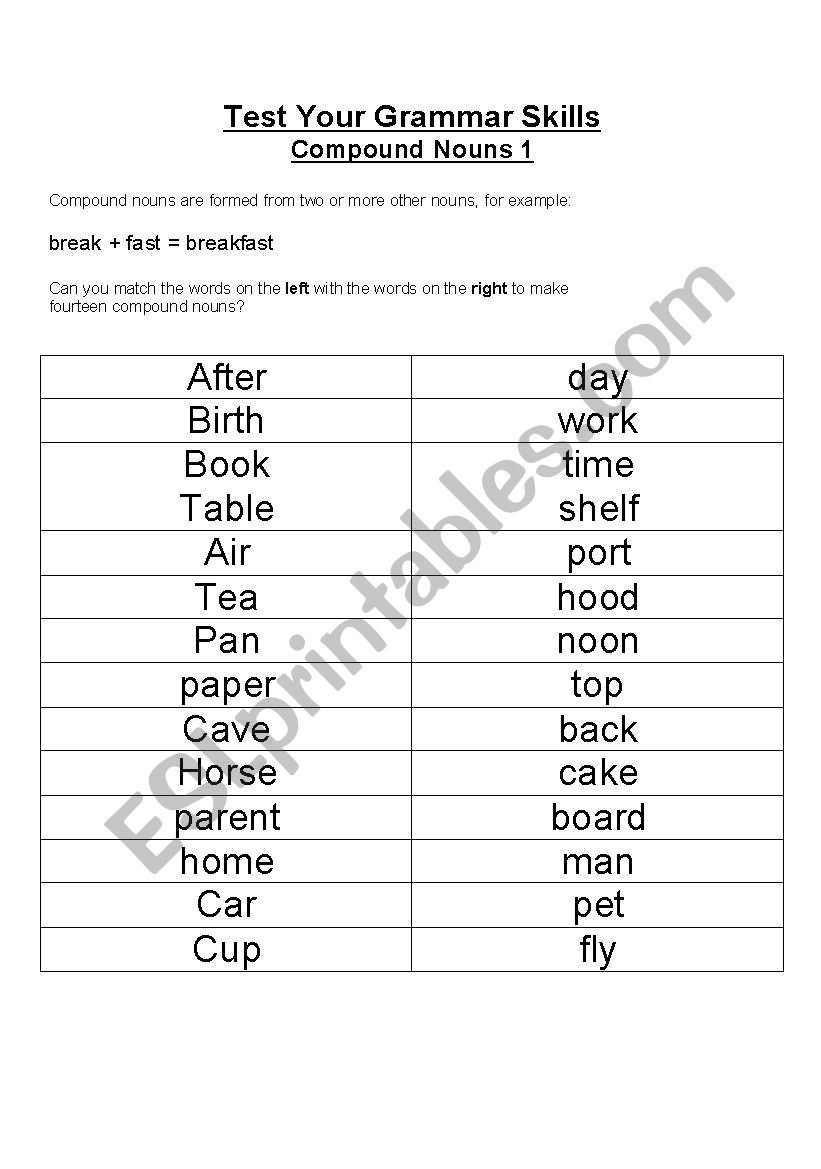 Compound Nouns worksheet