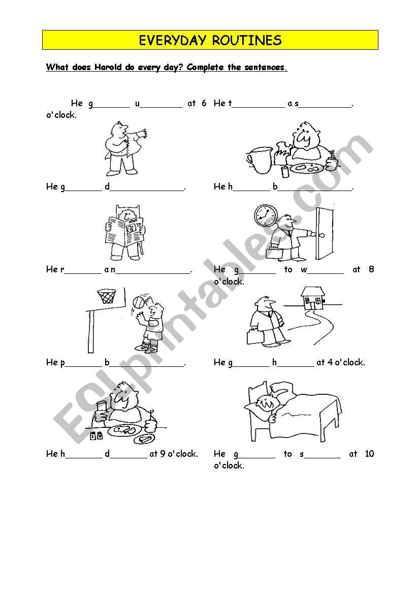 Everyday routines gap fill worksheet