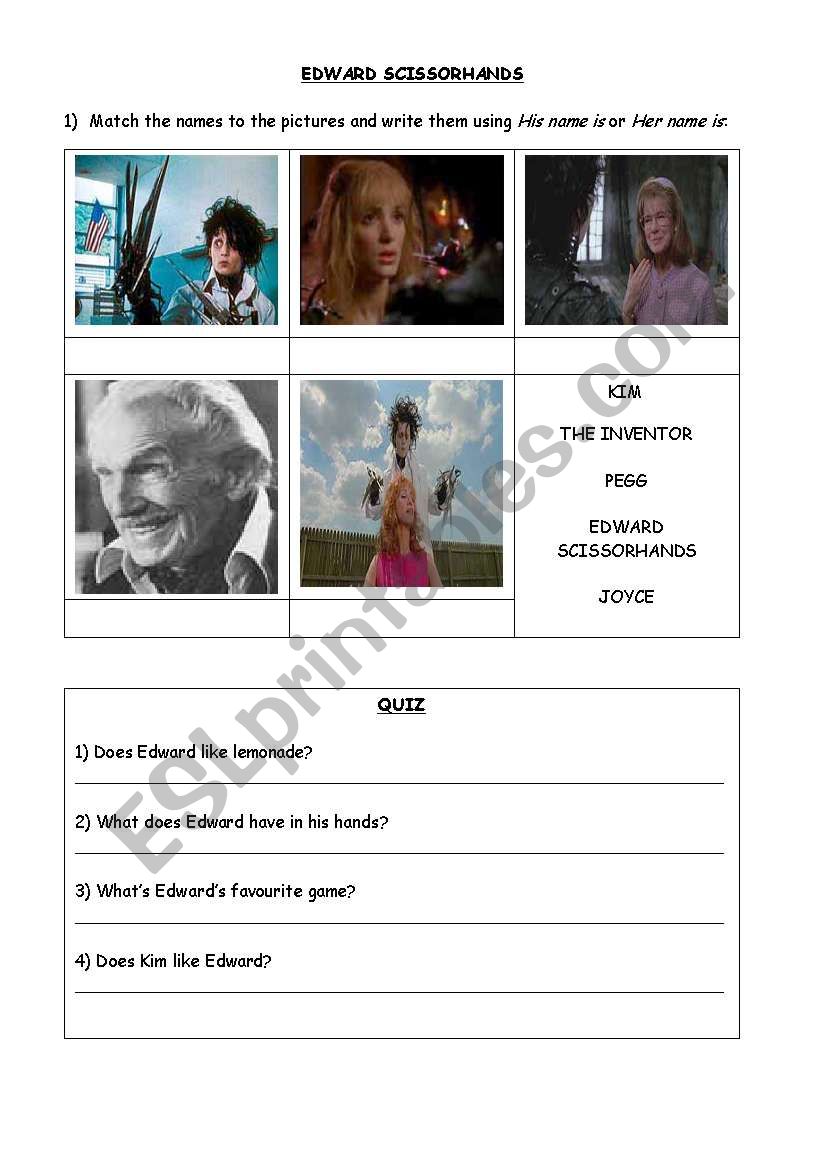 Edward Scissorhands Movie Worksheet