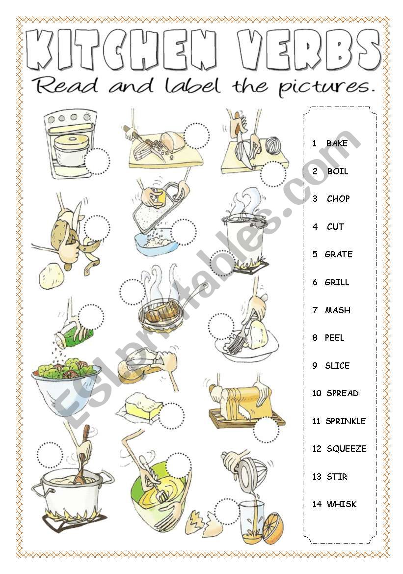 Kitchen Verbs Pictionary worksheet