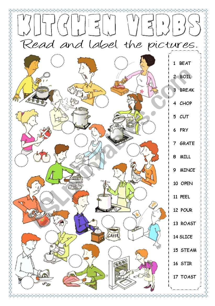 Kitchen Verbs Pictionary worksheet