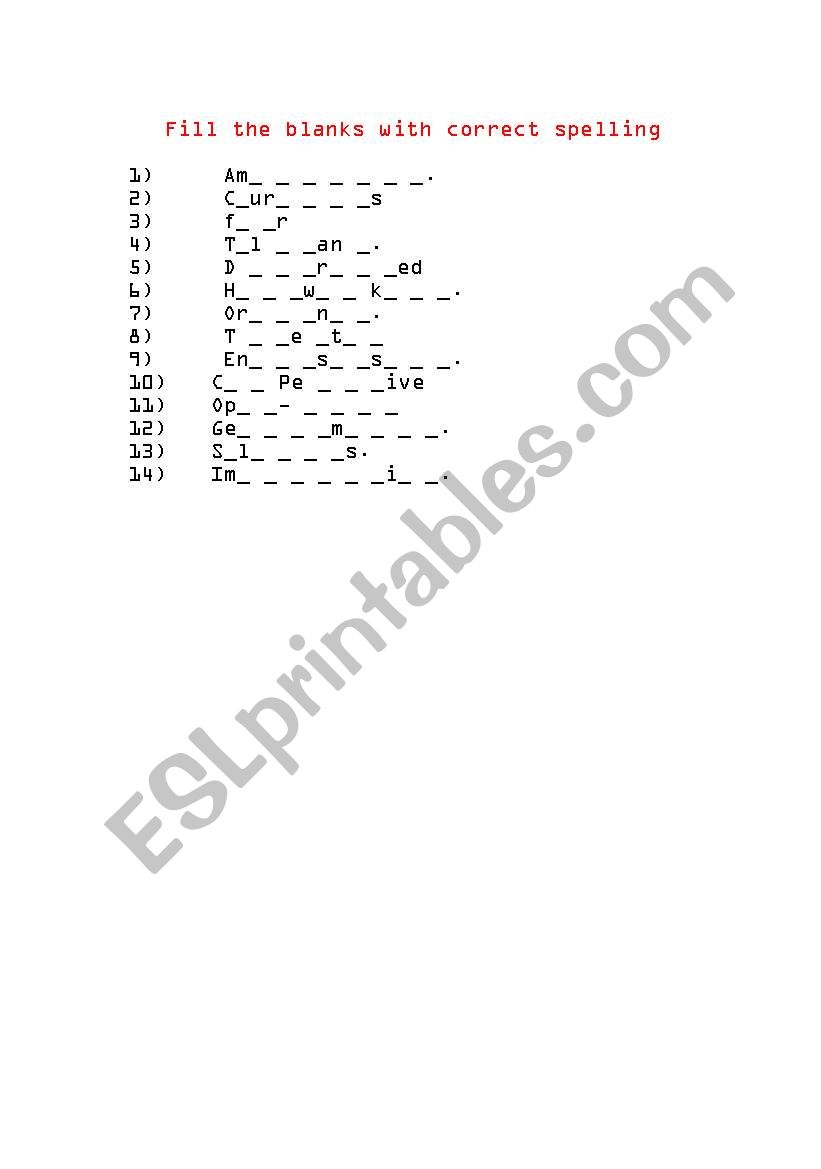 possitive adjective spelling test