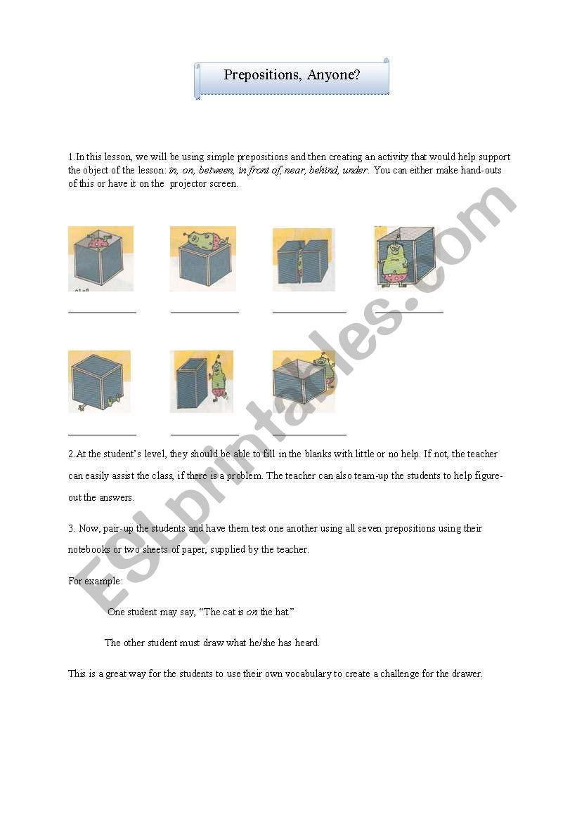 Prepositions, Anyone!? worksheet