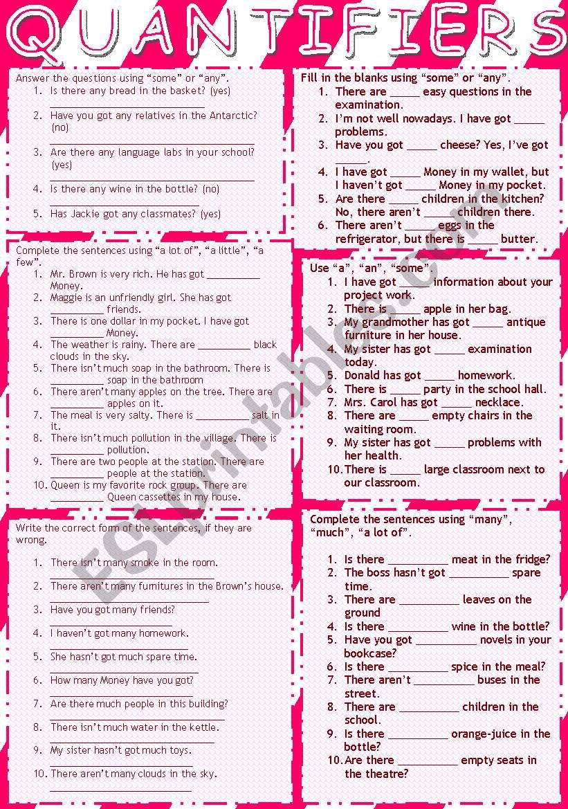 EXERCISES FOR QUANTIFIERS worksheet