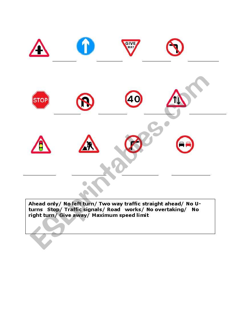 Traffic Signs worksheet