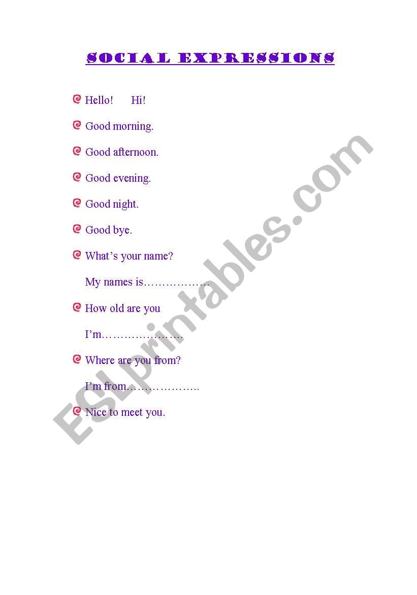 social expressions worksheet