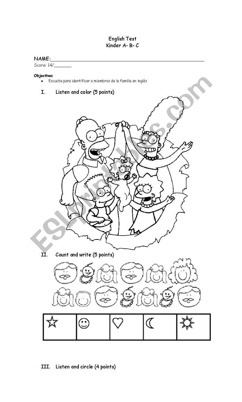 Simpson Family worksheet