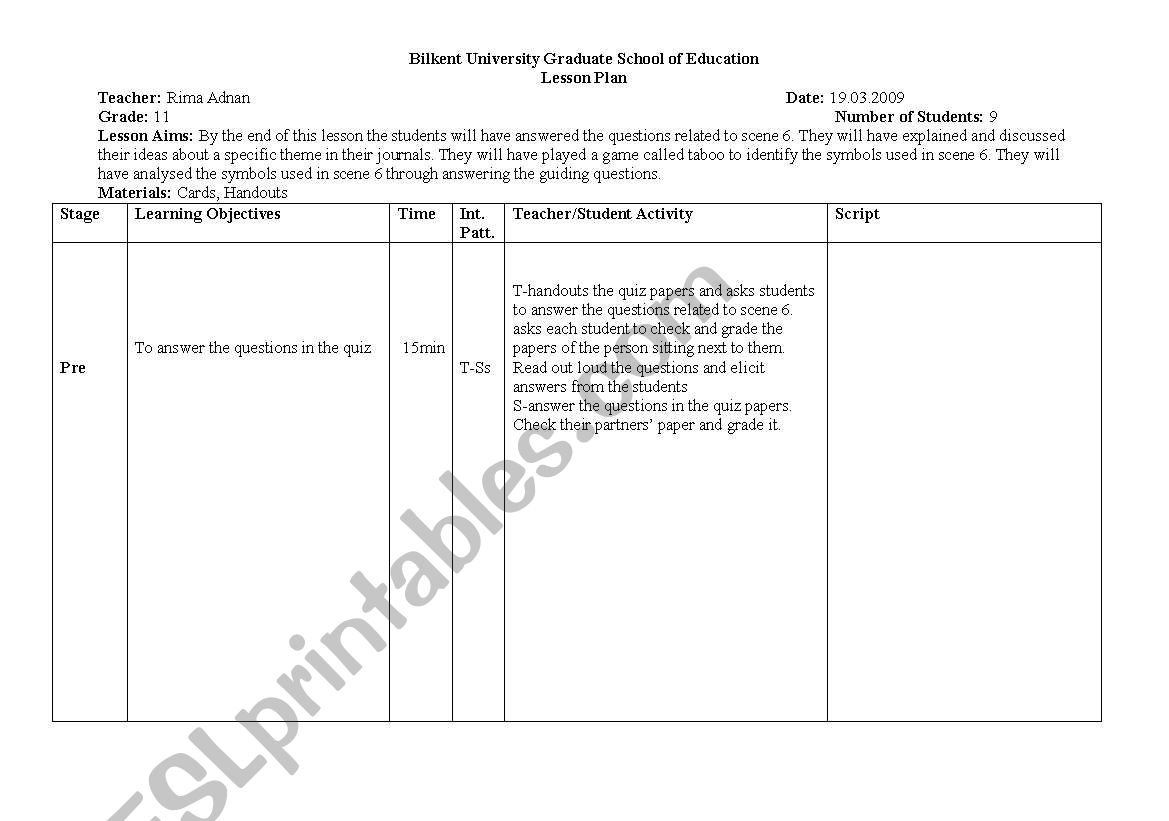 The Glass Menagerie, scene 6 worksheet