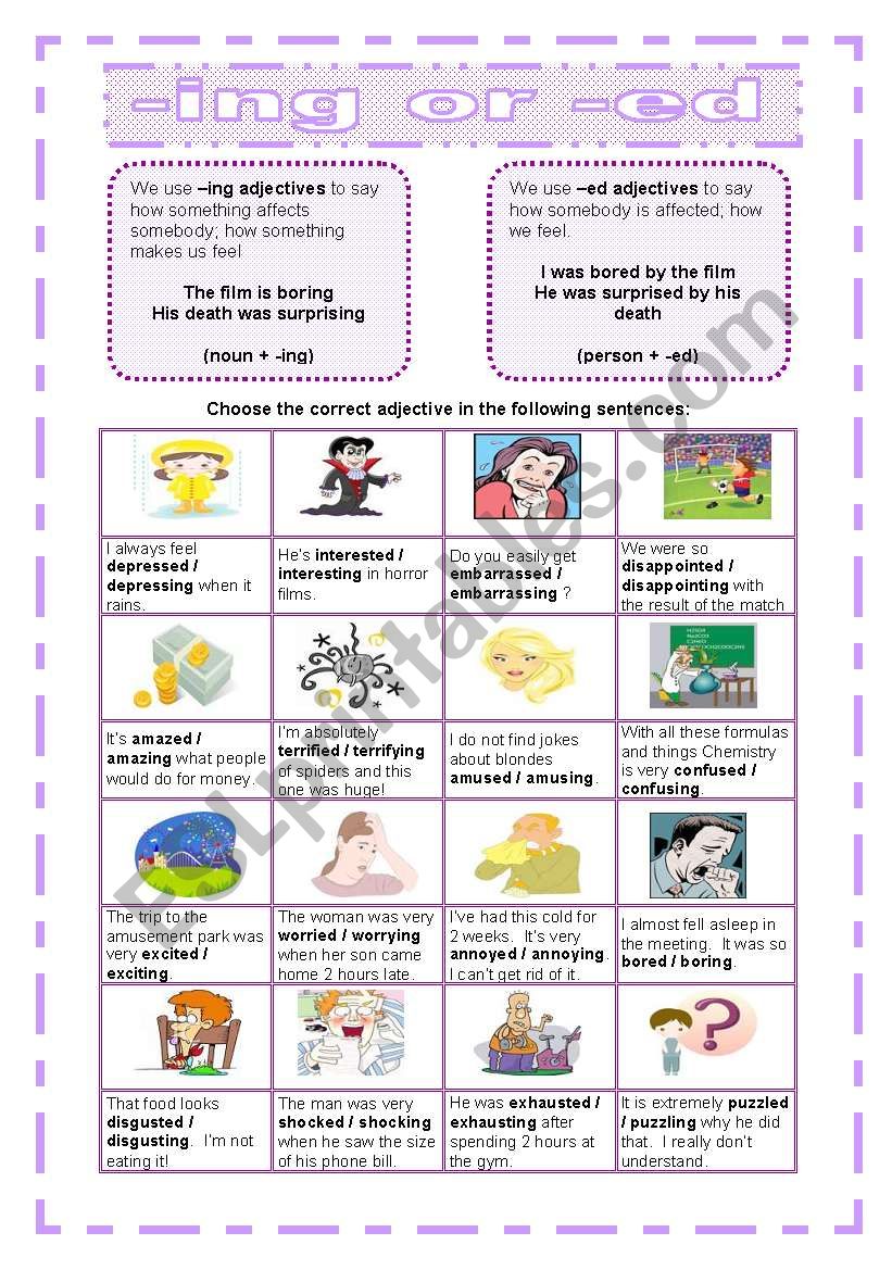 -ing or -ed adjectives worksheet