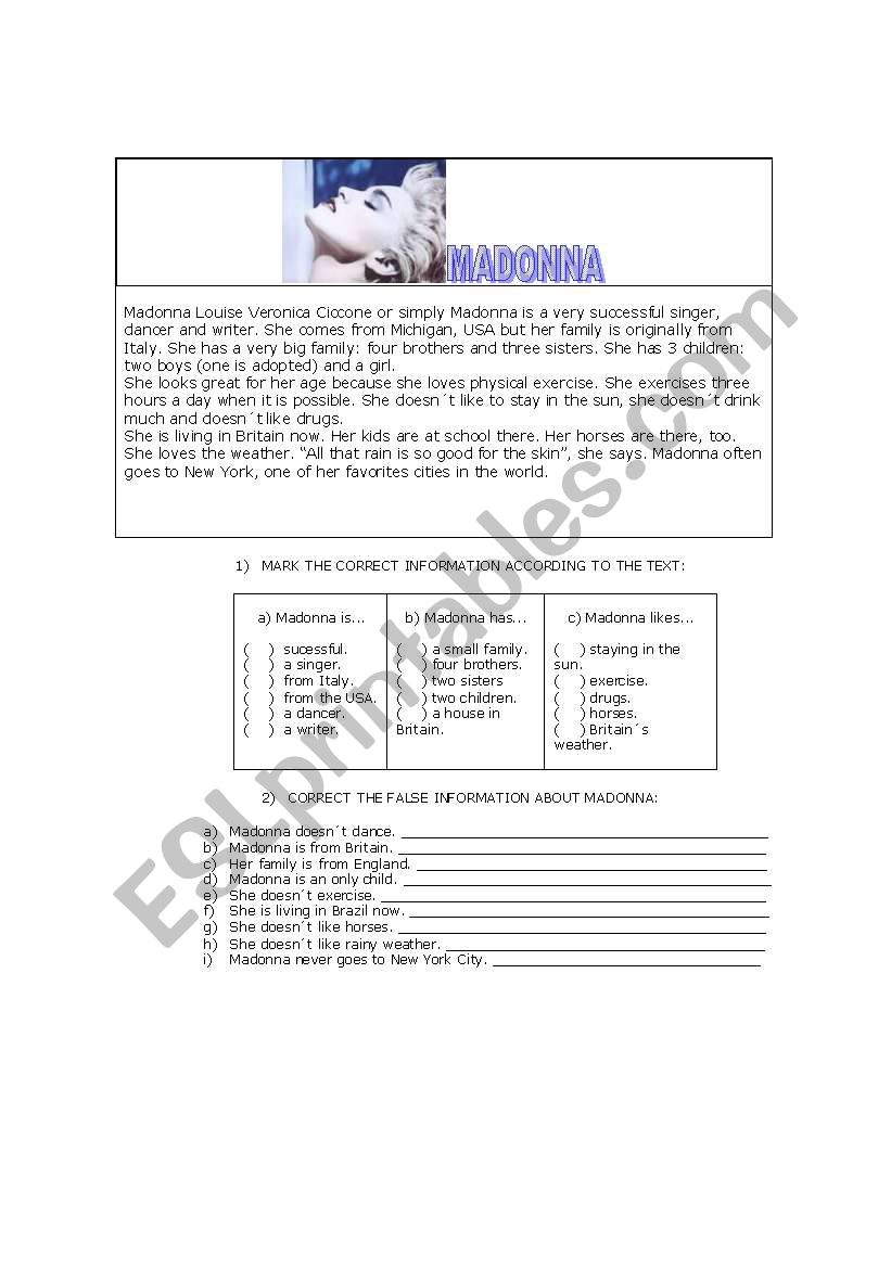 Madonna worksheet