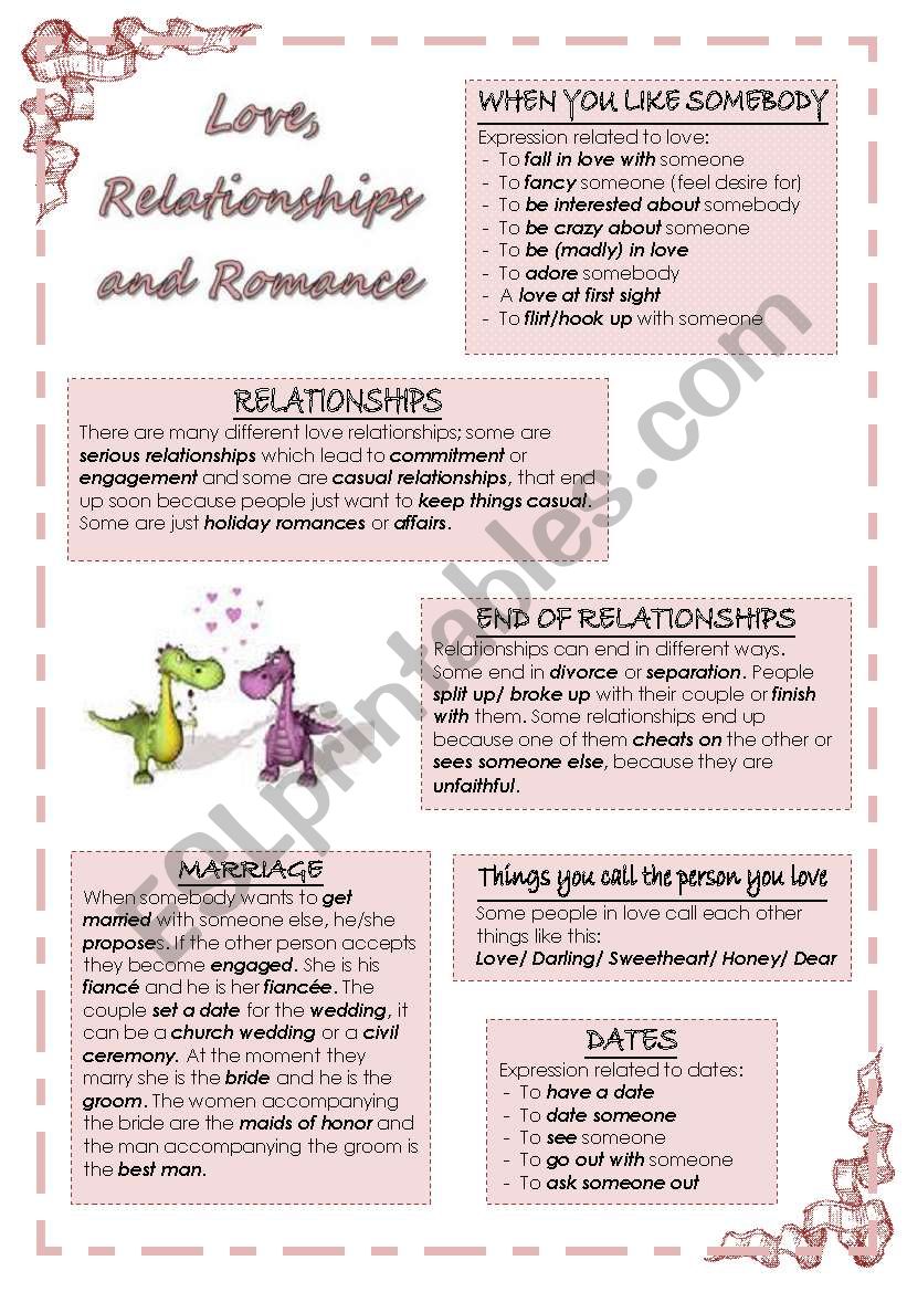 Love, relationships and romance vocabulary and expressions