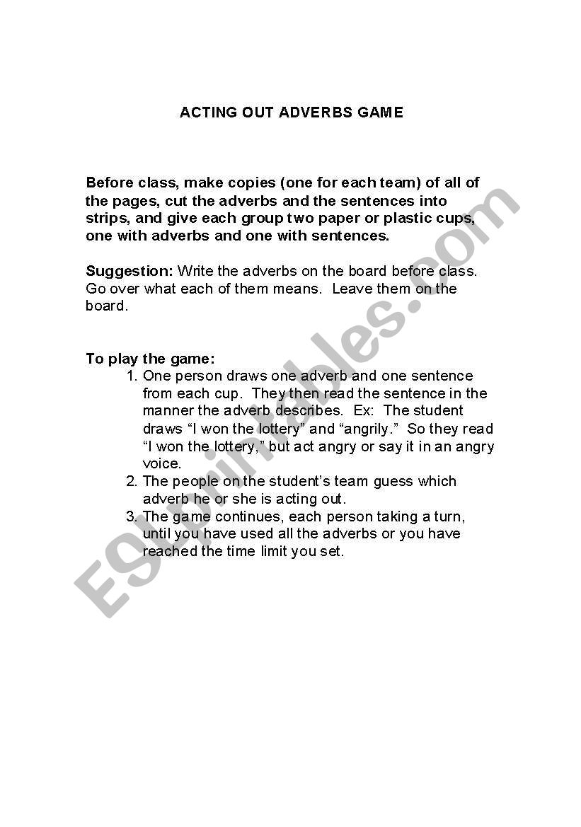 Acting Out Adverbs worksheet