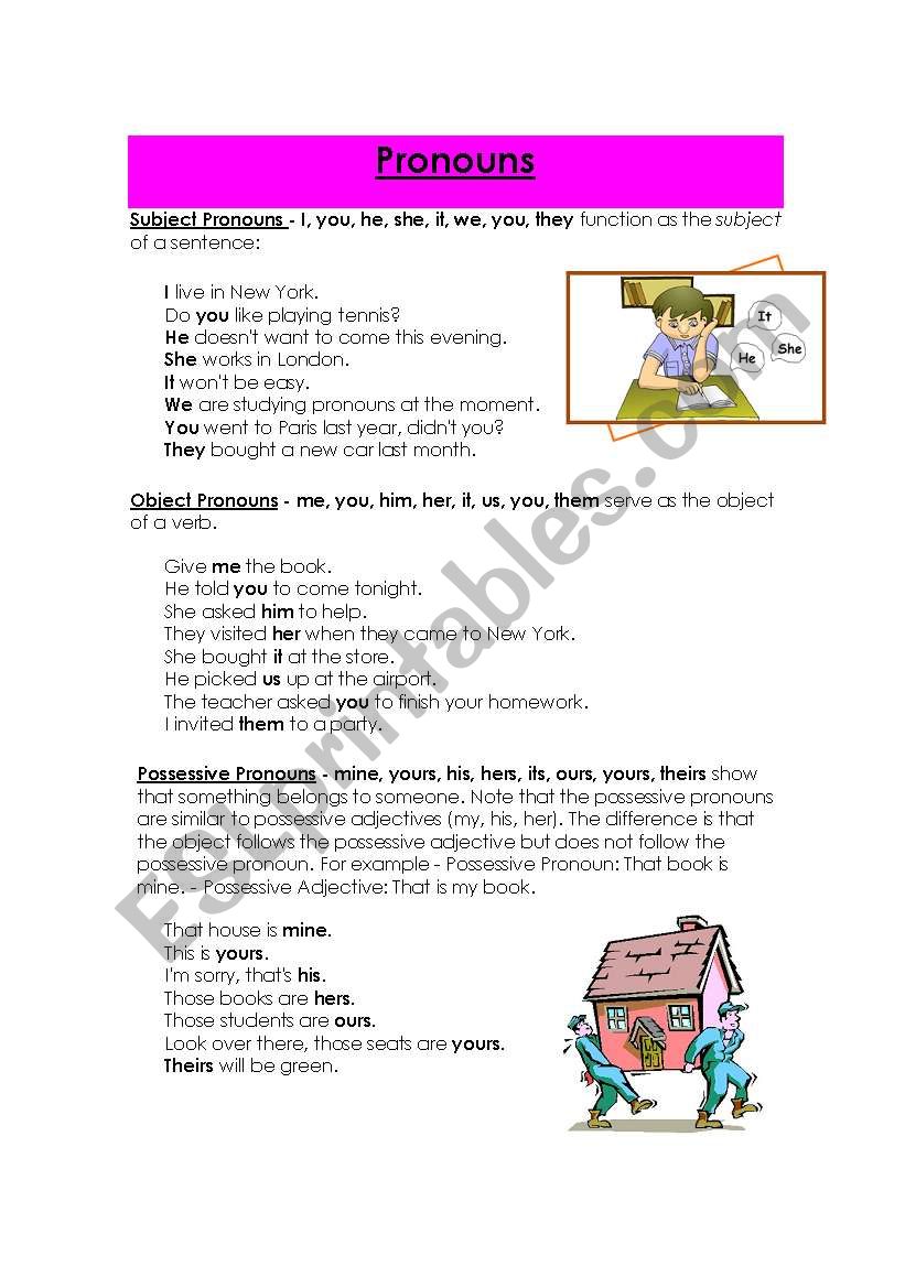 Pronous  worksheet