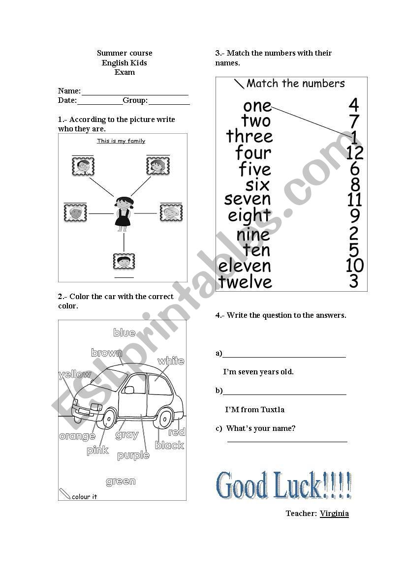 test for kids worksheet