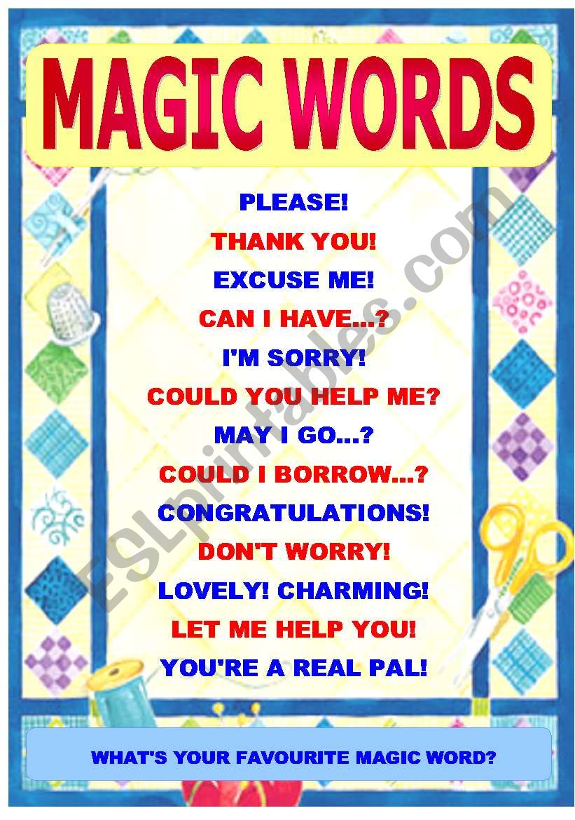 MAGIC WORDS - of politeness - classroom poster, stickers, ideas