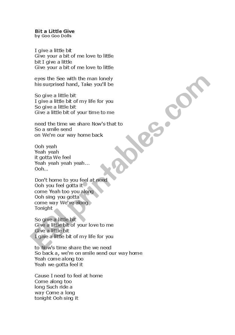 Song: Give a Little Bit worksheet