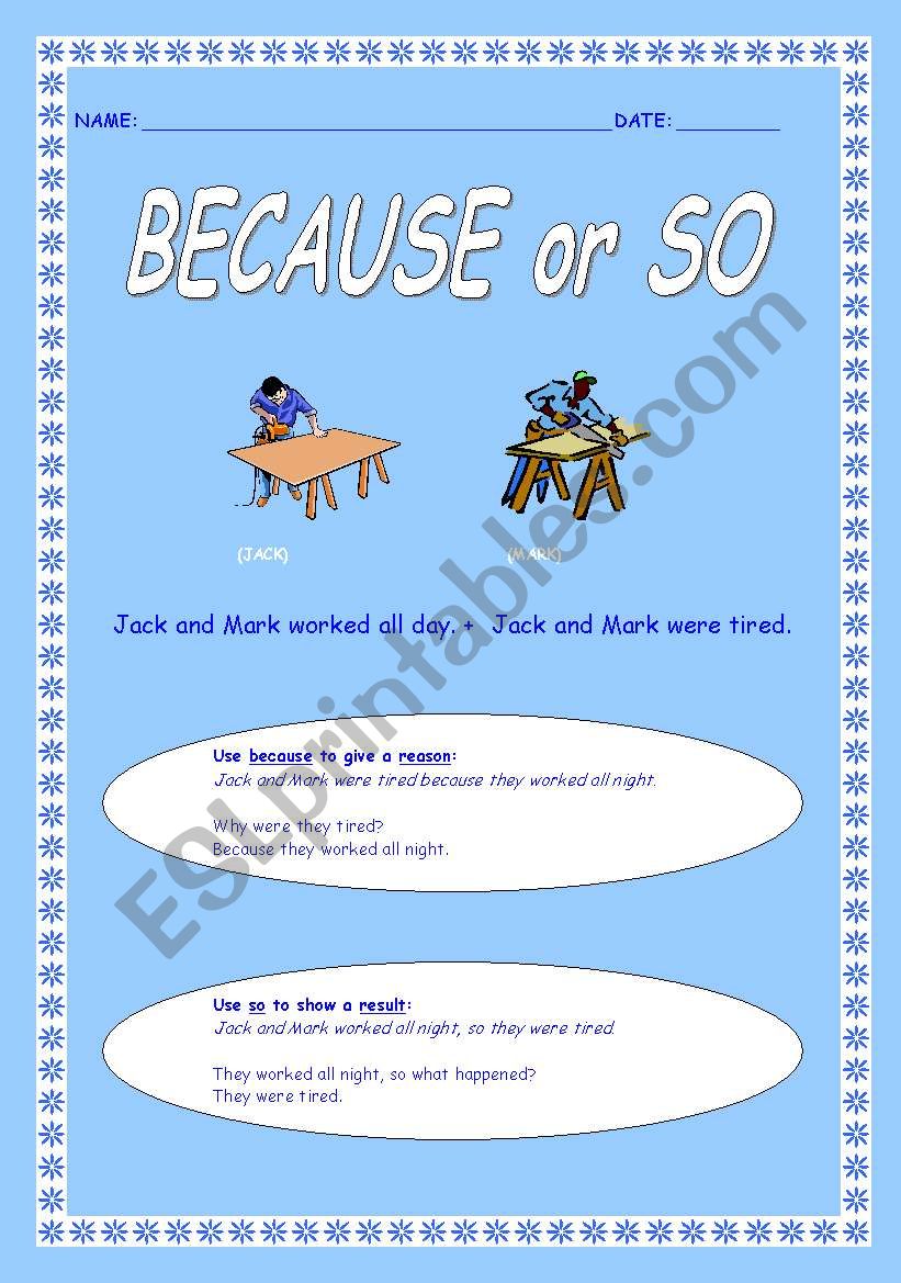 Because or So worksheet