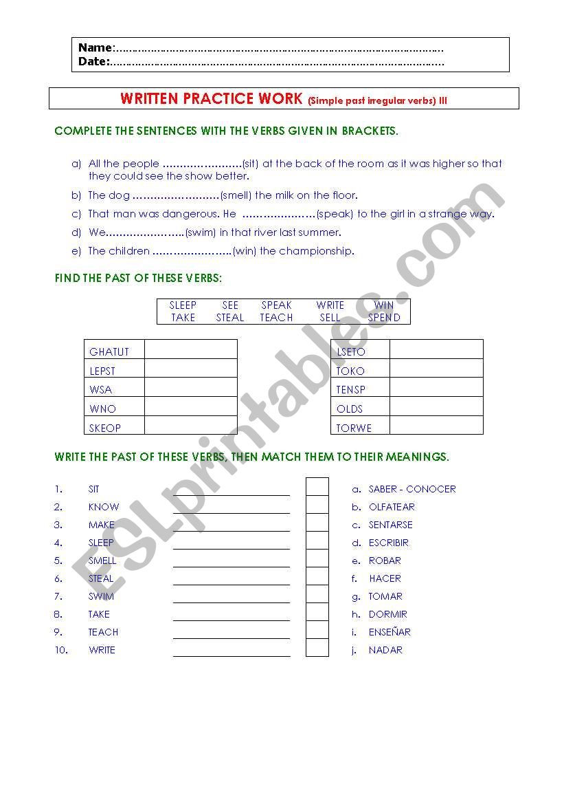 Simple Past Irregular Verbs Part I