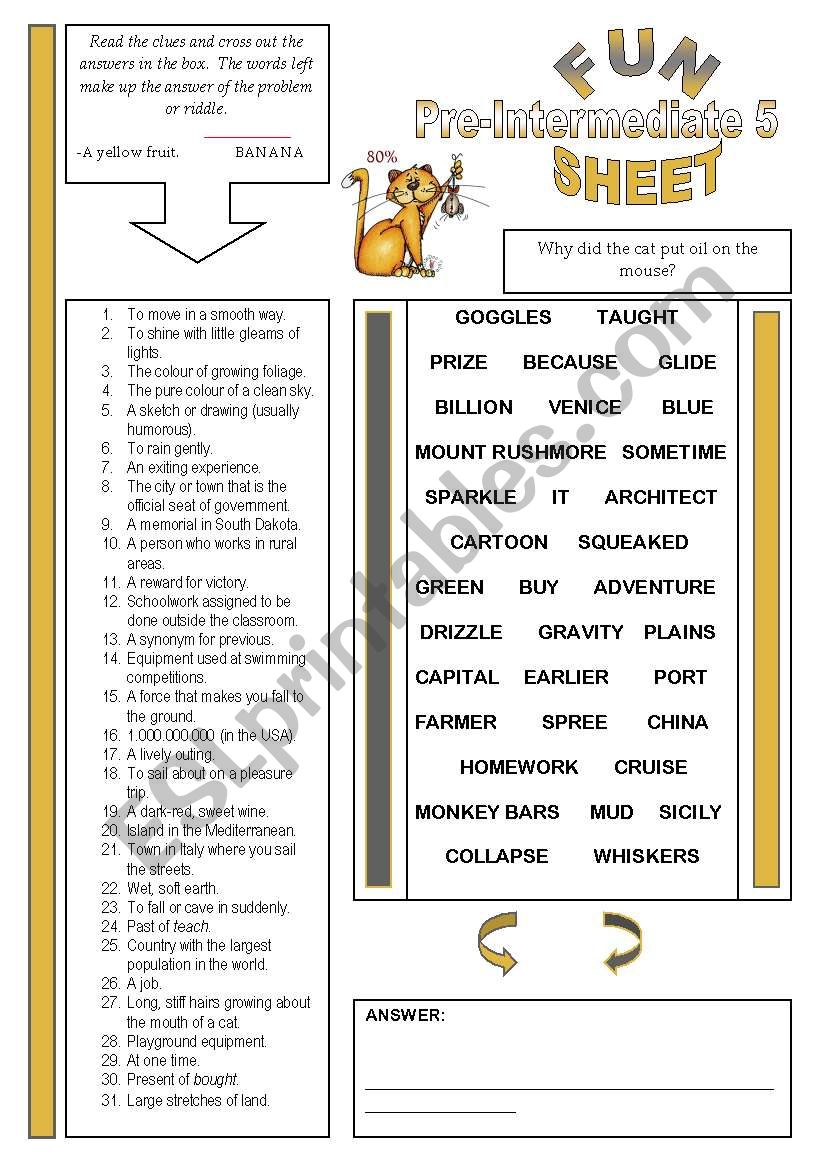 Fun Sheet Pre-Intermediate 5 worksheet