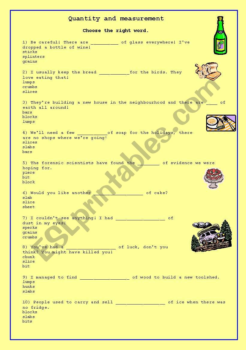 quantity and Measurement worksheet