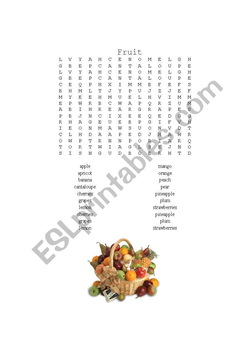 Fruit Wordsearch worksheet