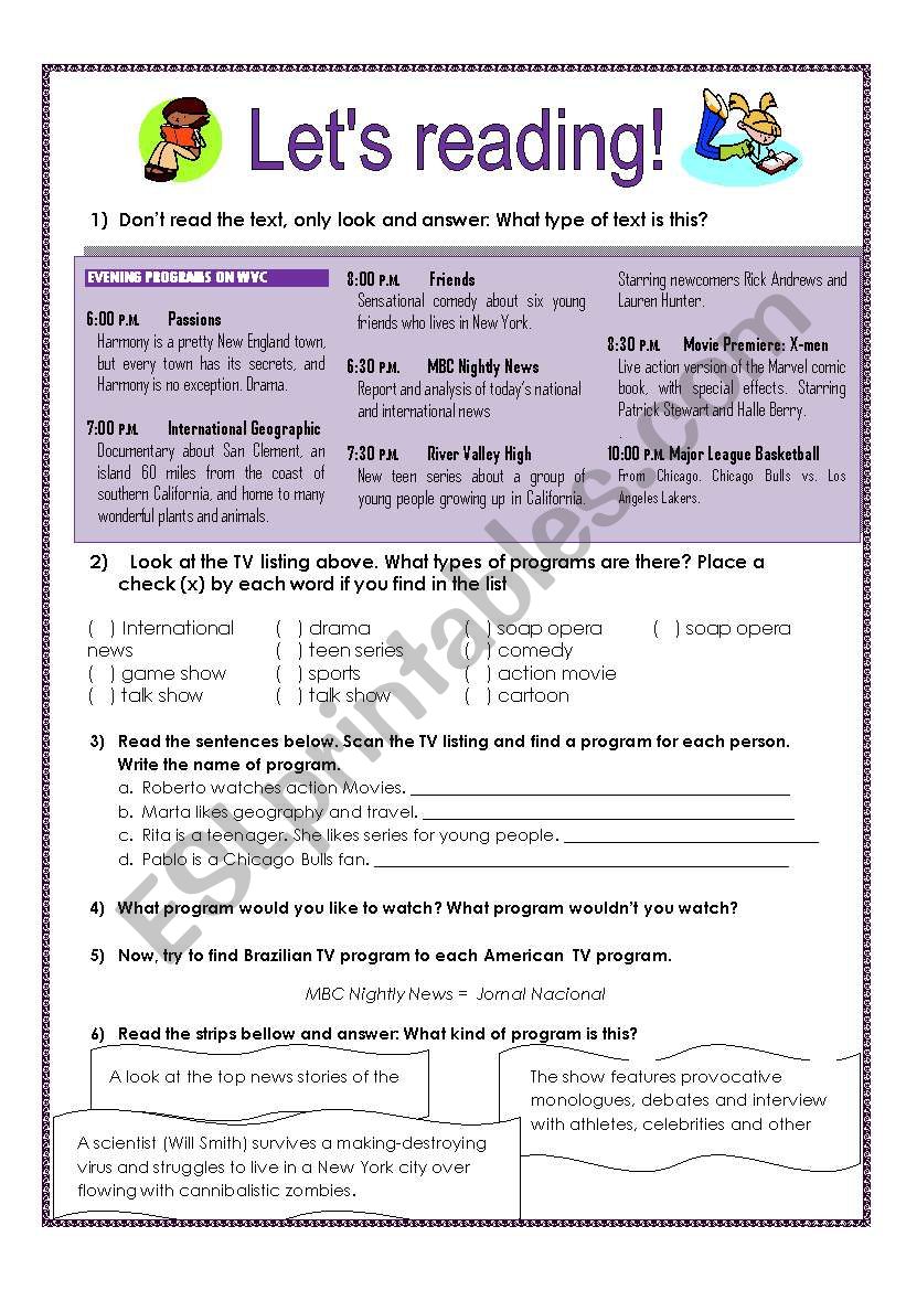 TV Program worksheet