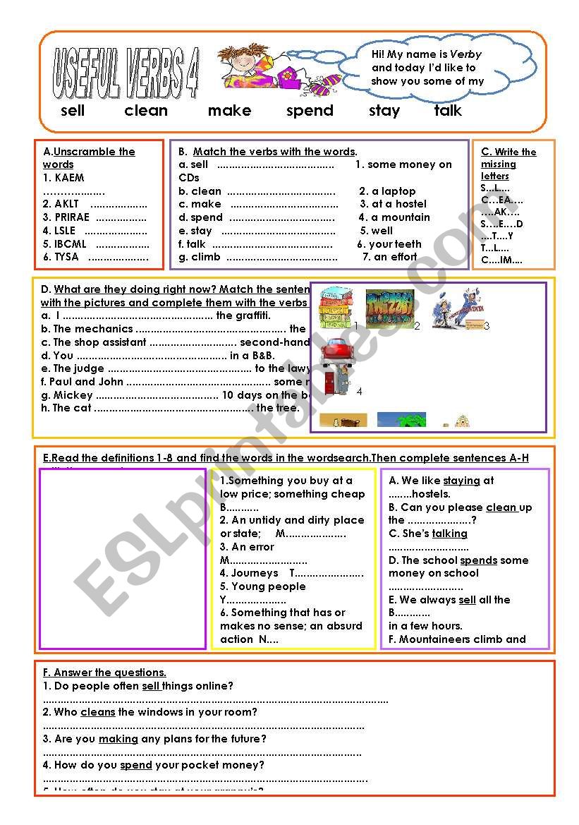 4/ 11 USEFUL VERBS worksheet