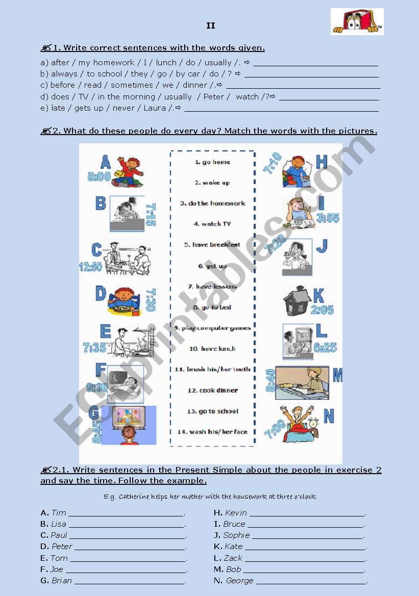 TEST (groups II and III) - Daily routine (for 5th graders)