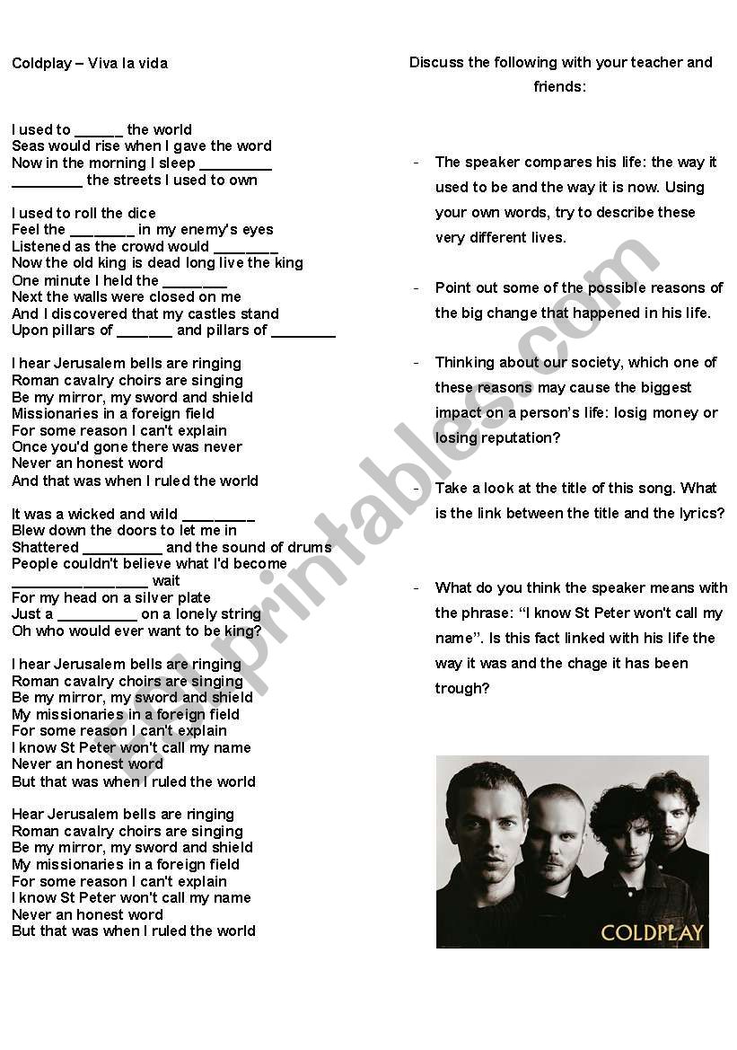 Viva la vida - Coldplay worksheet