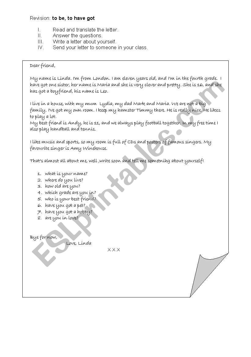 Lindas letter worksheet