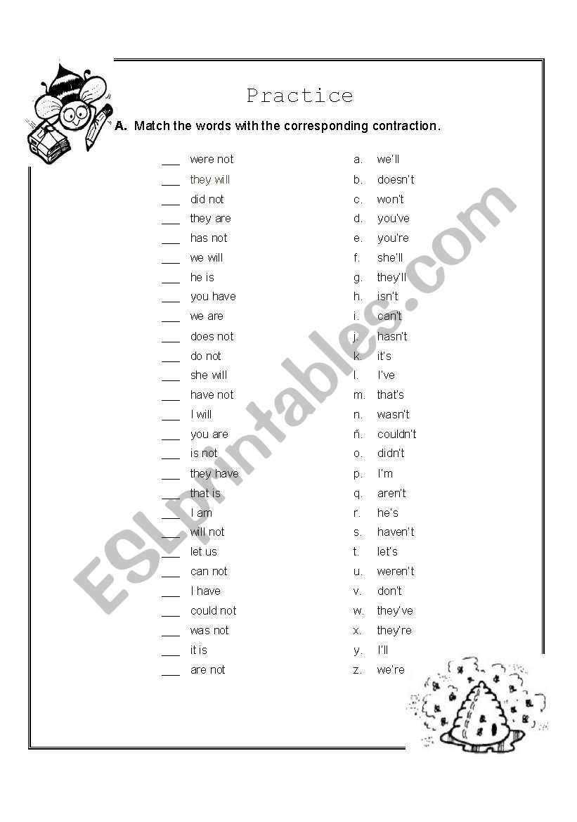 Contractions worksheet