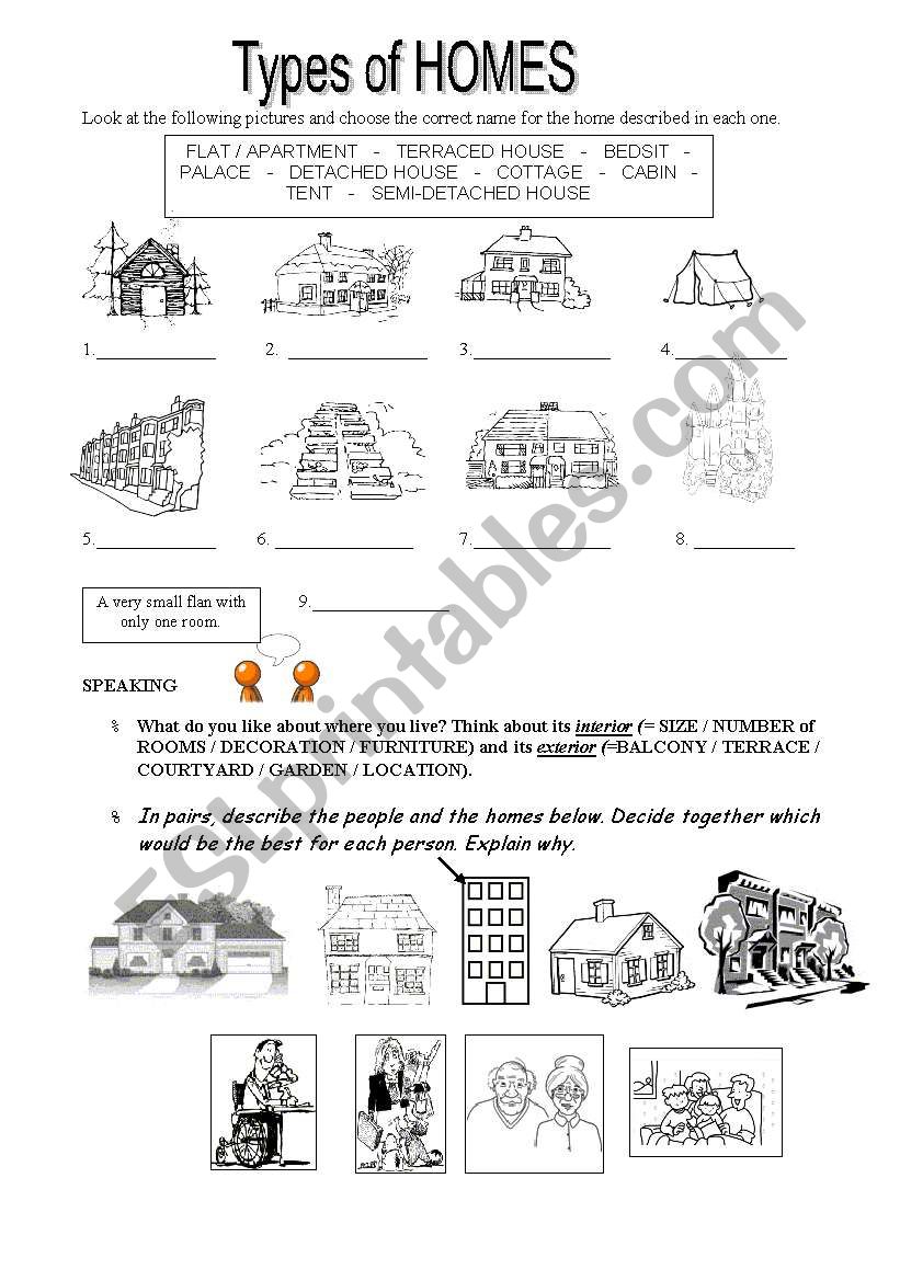 Types of Homes worksheet