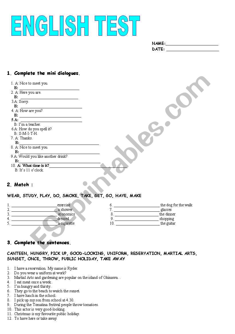 FINAL TEST worksheet