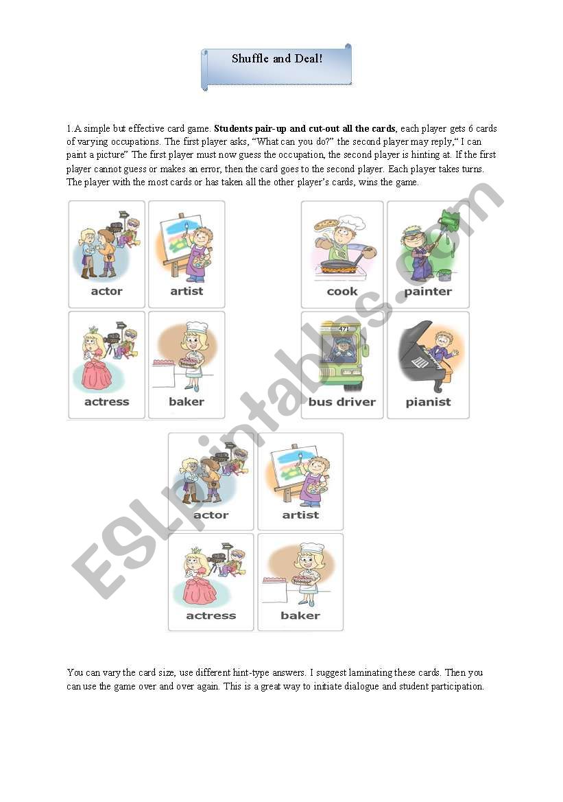 Shuffle and deal! worksheet