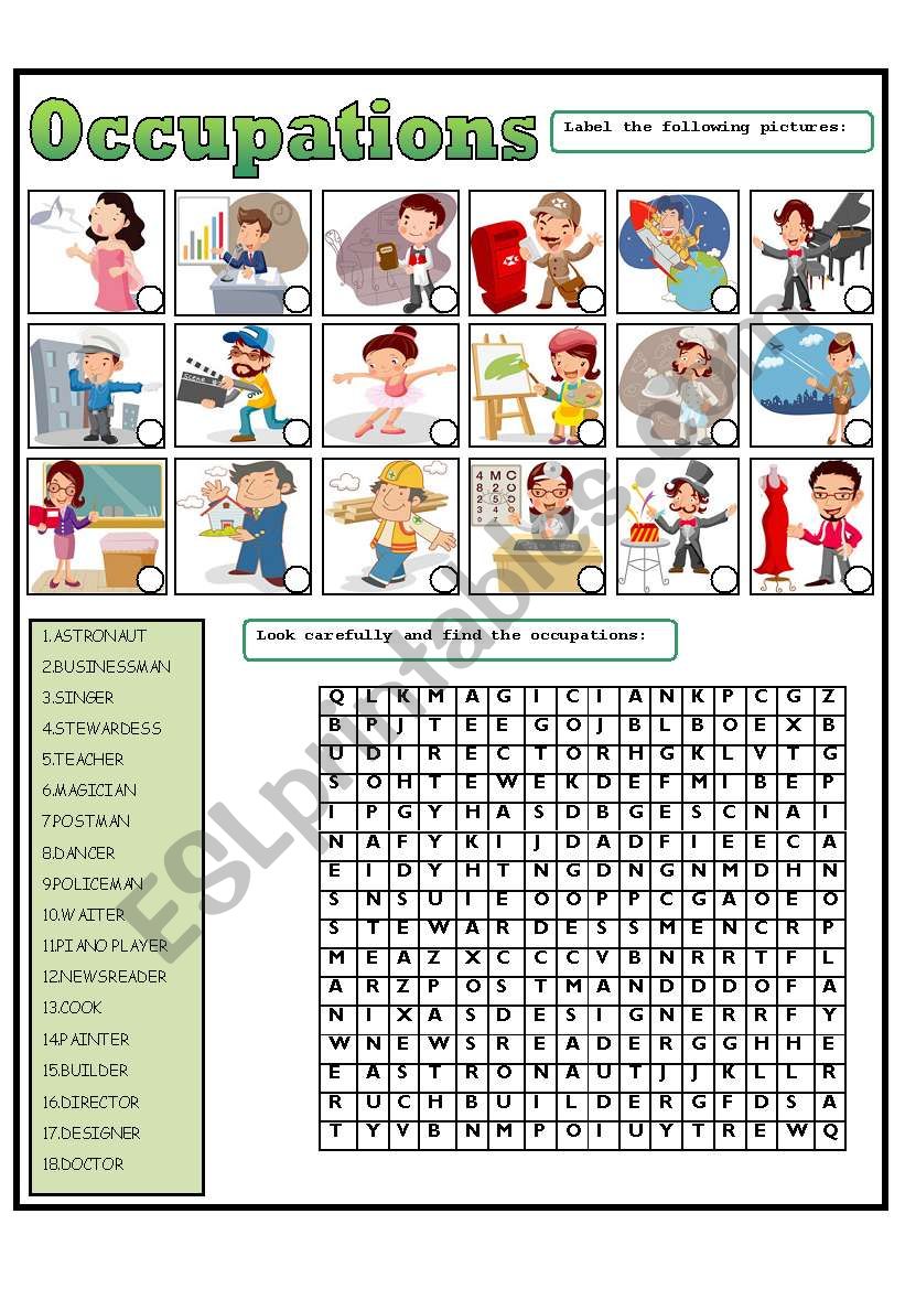 OCCUPATIONS worksheet