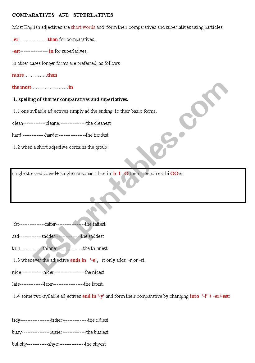 Superlatives and comparatives worksheet