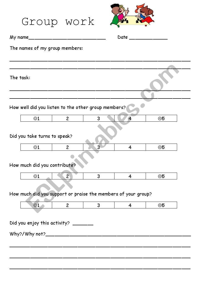 Group work reflection worksheet