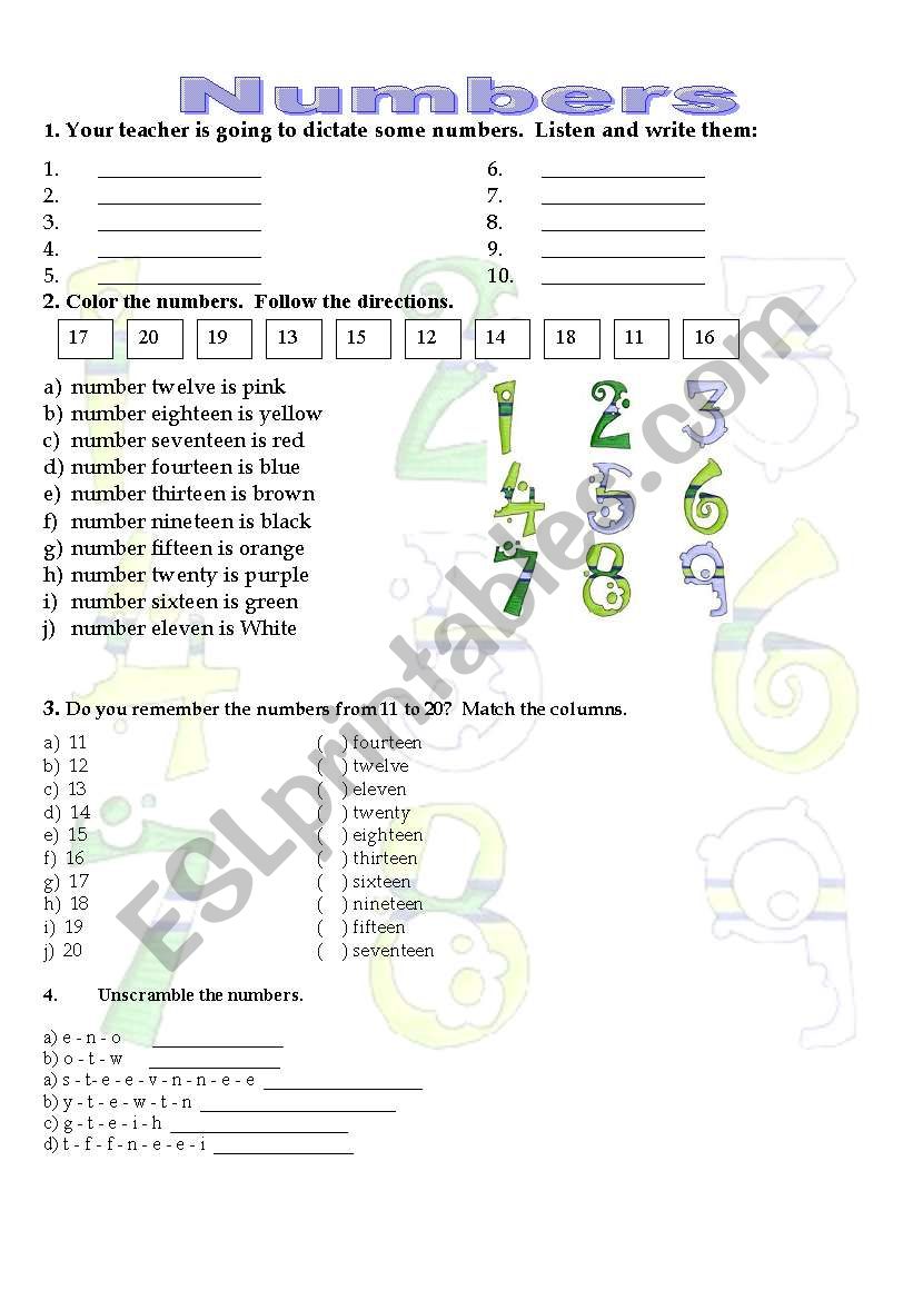 Numbers worksheet