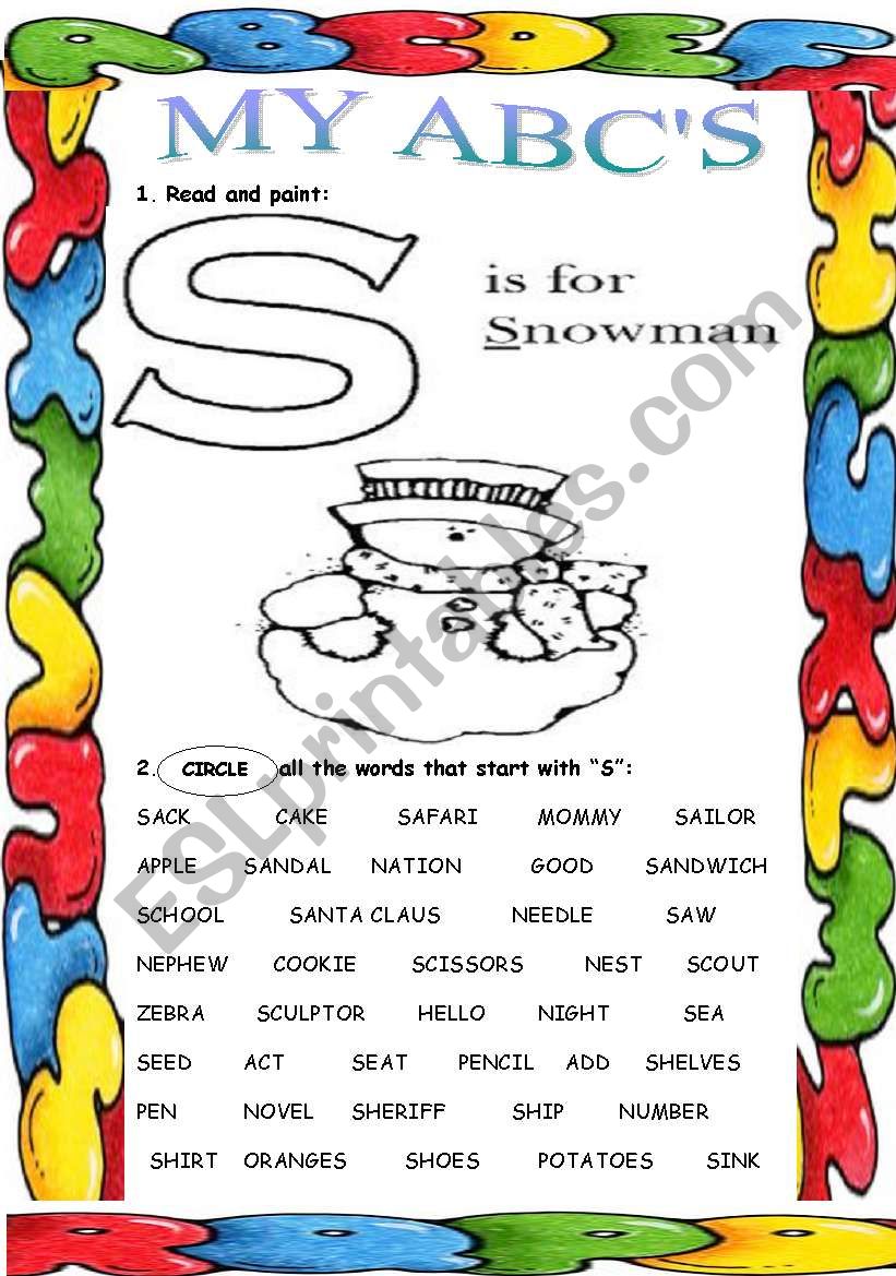 My ABC´s ( S ) - ESL worksheet by wakebeauty